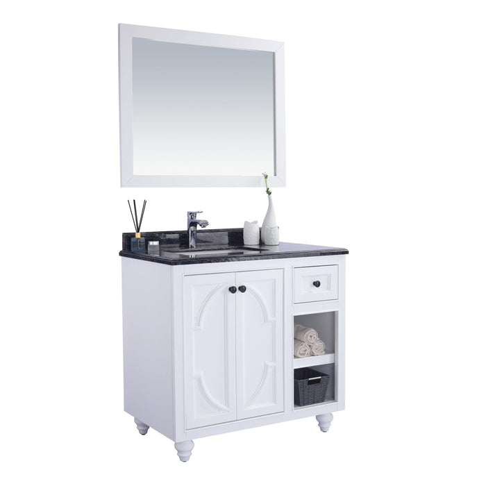 Laviva Odyssey 36" White Bathroom Vanity with Black Wood Marble Countertop 313613-36W-BW