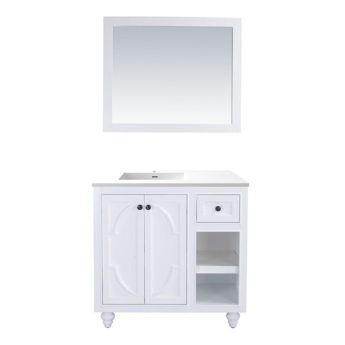 Laviva Odyssey 36" White Bathroom Vanity with Matte White VIVA Stone Solid Surface Countertop 313613-36W-MW