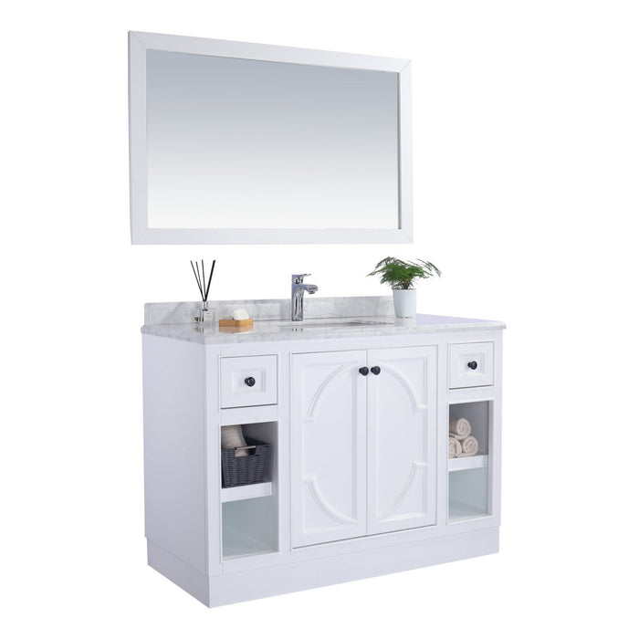 Laviva Odyssey 48" White Bathroom Vanity with Black Wood Marble Countertop 313613-48W-BW