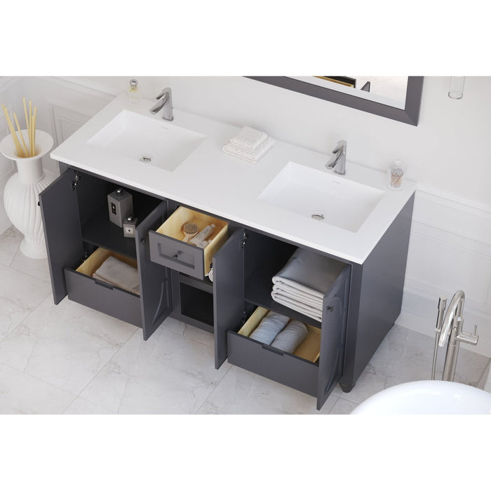 Laviva Odyssey 60" Maple Grey Double Sink Bathroom Vanity with Matte White VIVA Stone Solid Surface Countertop 313613-60G-MW