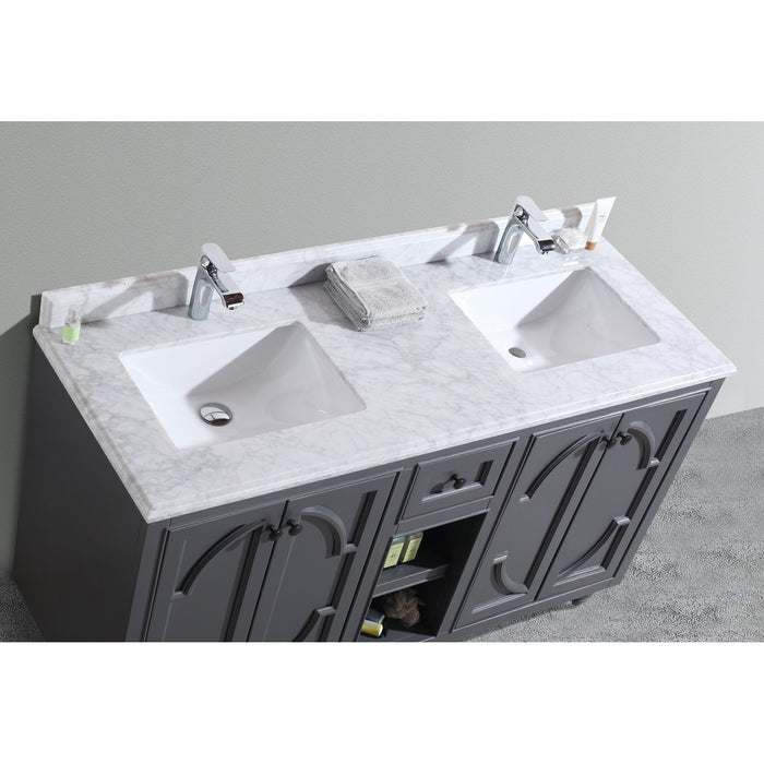 Laviva Odyssey 60" Maple Grey Double Sink Bathroom Vanity with White Carrara Marble Countertop 313613-60G-WC