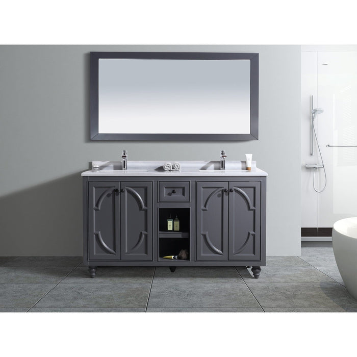 Laviva Odyssey 60" Maple Grey Double Sink Bathroom Vanity with White Stripes Marble Countertop 313613-60G-WS