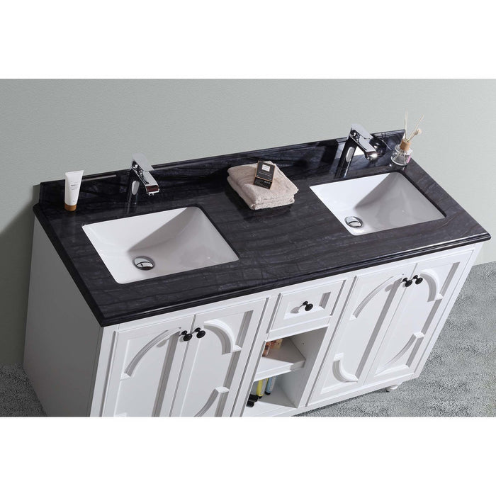 Laviva Odyssey 60" White Double Sink Bathroom Vanity with Black Wood Marble Countertop 313613-60W-BW