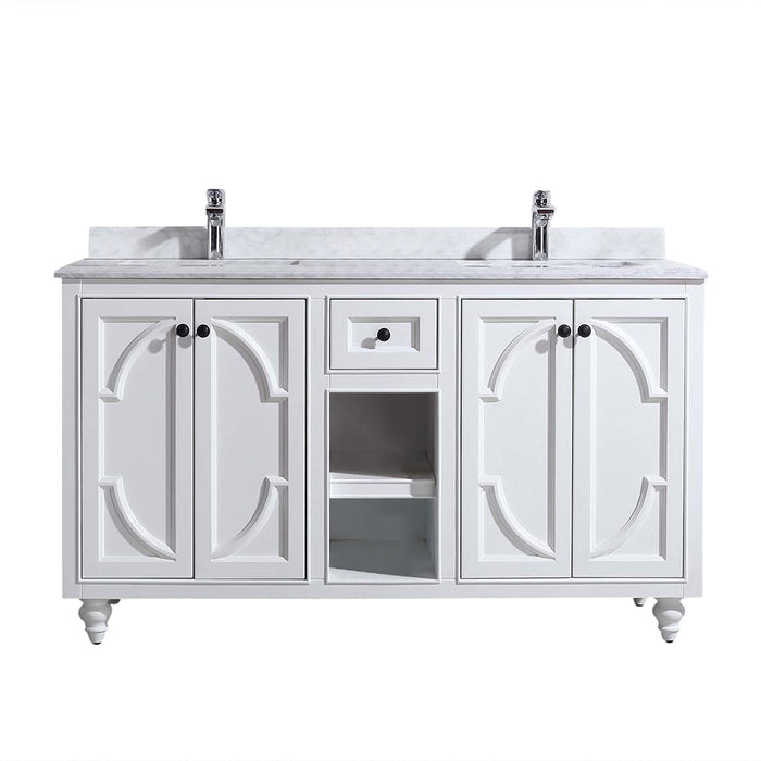 Laviva Odyssey 60" White Double Sink Bathroom Vanity with White Carrara Marble Countertop 313613-60W-WC