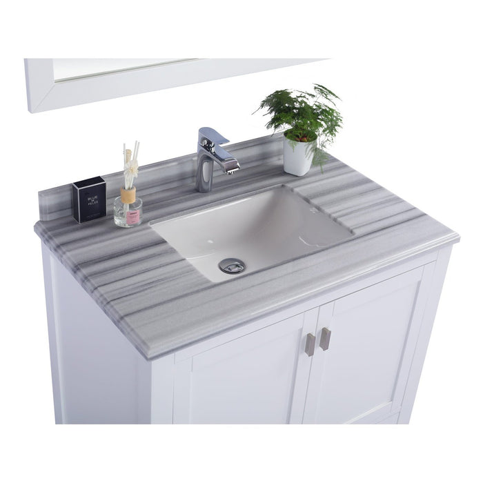 Laviva Wilson 36" White Bathroom Vanity with White Stripes Marble Countertop 313ANG-36W-WS