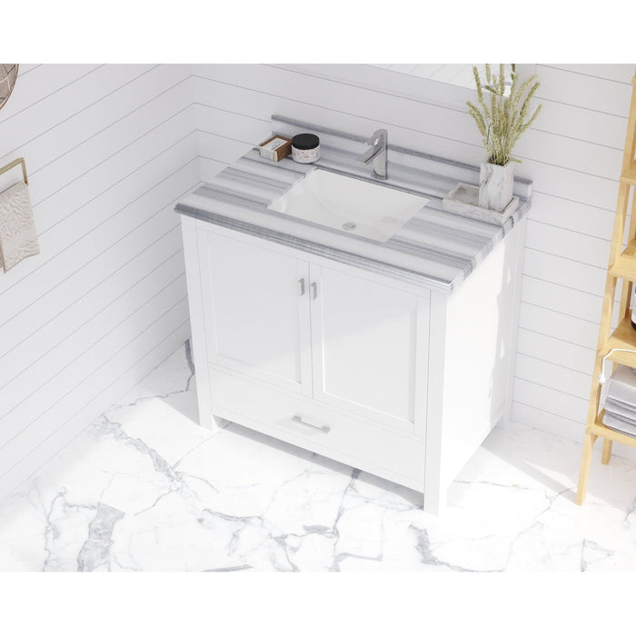 Laviva Wilson 36" White Bathroom Vanity with White Stripes Marble Countertop 313ANG-36W-WS