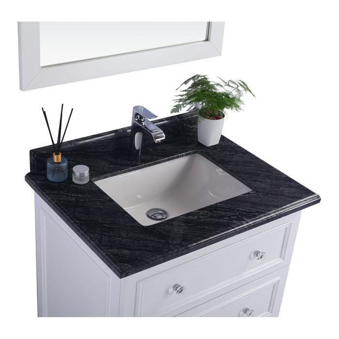 Laviva Luna 30" White Bathroom Vanity with Black Wood Marble Countertop 313DVN-30W-BW