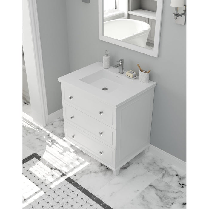 Laviva Luna 30" White Bathroom Vanity with Matte White VIVA Stone Solid Surface Countertop 313DVN-30W-MW