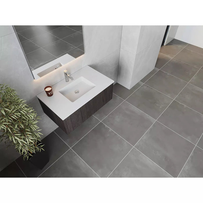 Laviva Legno 36" Carbon Oak Bathroom Vanity with Matte White VIVA Stone Solid Surface Countertop 313LGN-36CR-MW