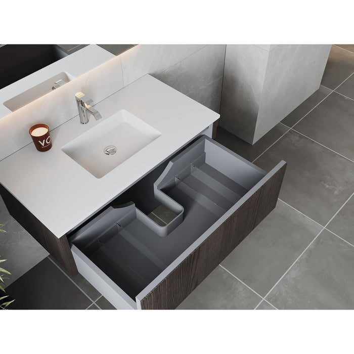 Laviva Legno 42" Carbon Oak Bathroom Vanity with Matte White VIVA Stone Solid Surface Countertop 313LGN-42CR-MW
