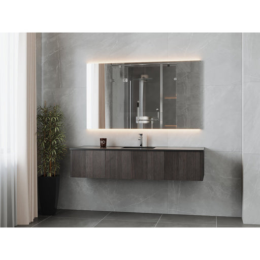Laviva Legno 66" Carbon Oak Bathroom Vanity with Matte Black VIVA Stone Solid Surface Countertop 313LGN-66CR-MB