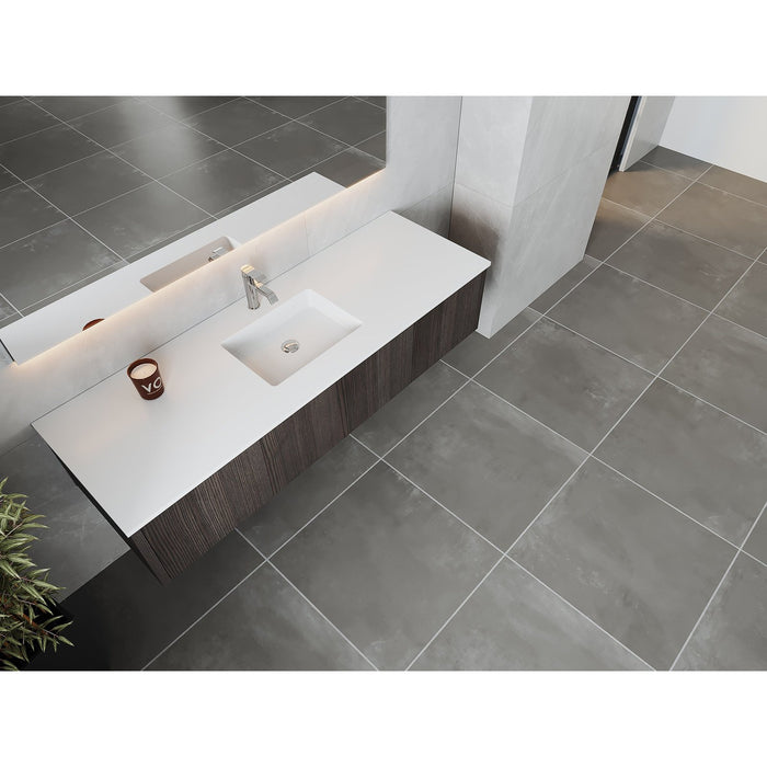 Laviva Legno 66" Carbon Oak Bathroom Vanity with Matte White VIVA Stone Solid Surface Countertop 313LGN-66CR-MW