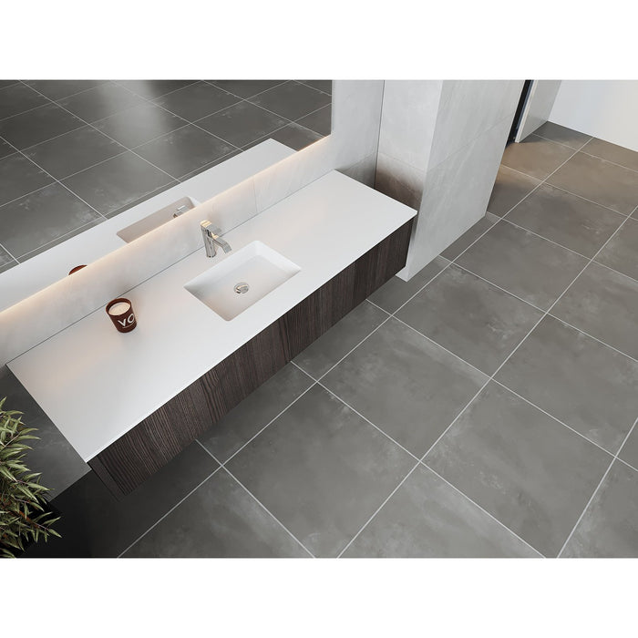 Laviva Legno 72" Carbon Oak Single Sink Bathroom Vanity with Matte White VIVA Stone Solid Surface Countertop 313LGN-72CCR-MW