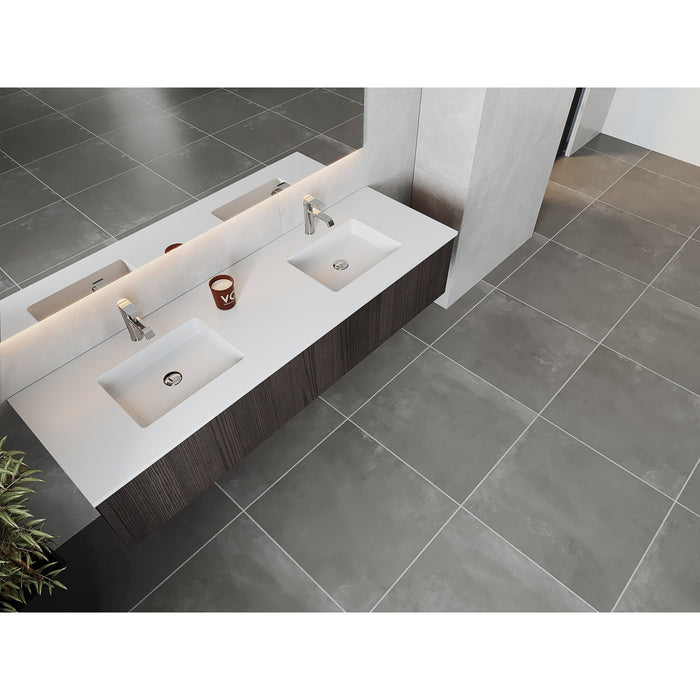 Laviva Legno 72" Carbon Oak Double Sink Bathroom Vanity with Matte White VIVA Stone Solid Surface Countertop 313LGN-72DCR-MW