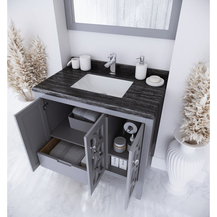 Laviva Mediterraneo 36" Grey Bathroom Vanity with Black Wood Marble Countertop 313MKSH-36G-BW