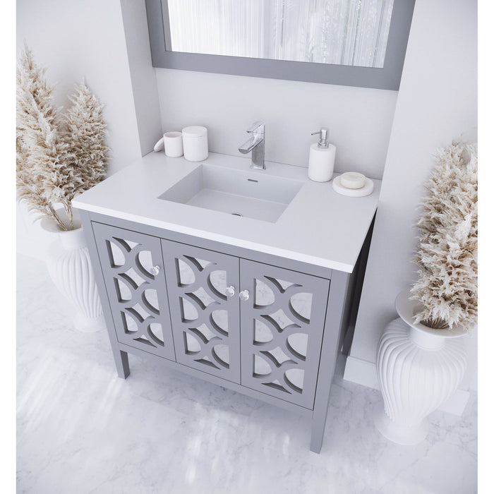 Laviva Mediterraneo 36" Grey Bathroom Vanity with Matte White VIVA Stone Solid Surface Countertop 313MKSH-36G-MW