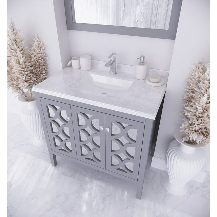 Laviva Mediterraneo 36" Grey Bathroom Vanity with White Carrara Marble Countertop 313MKSH-36G-WC