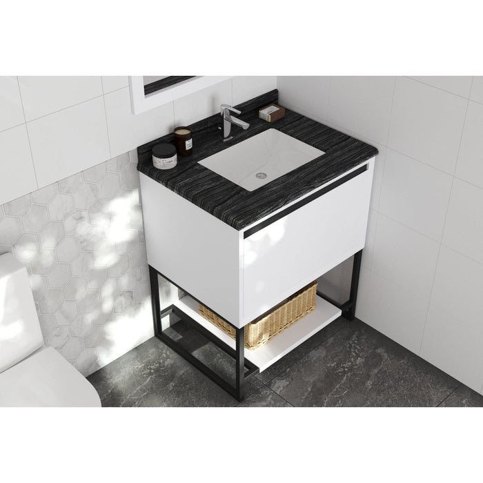 Laviva Alto 30" White Bathroom Vanity with Black Wood Marble Countertop 313SMR-30W-BW