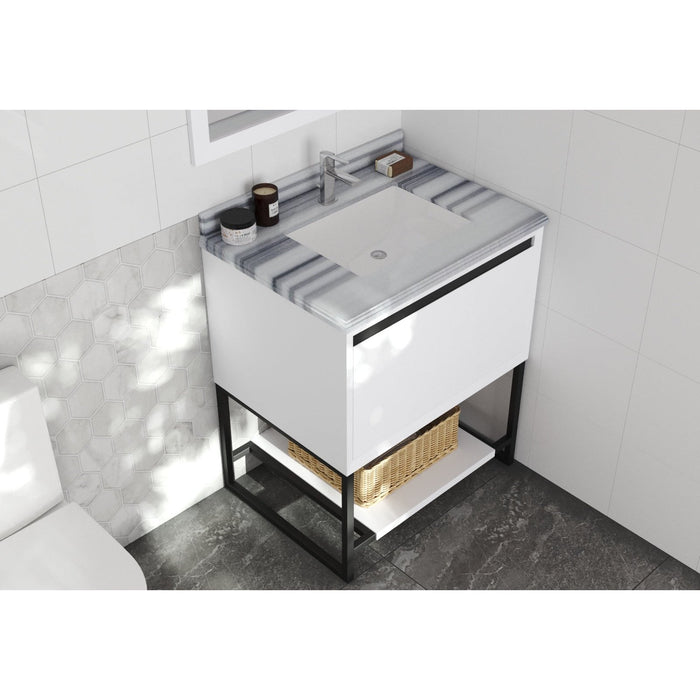 Laviva Alto 30" White Bathroom Vanity with White Stripes Marble Countertop 313SMR-30W-WS