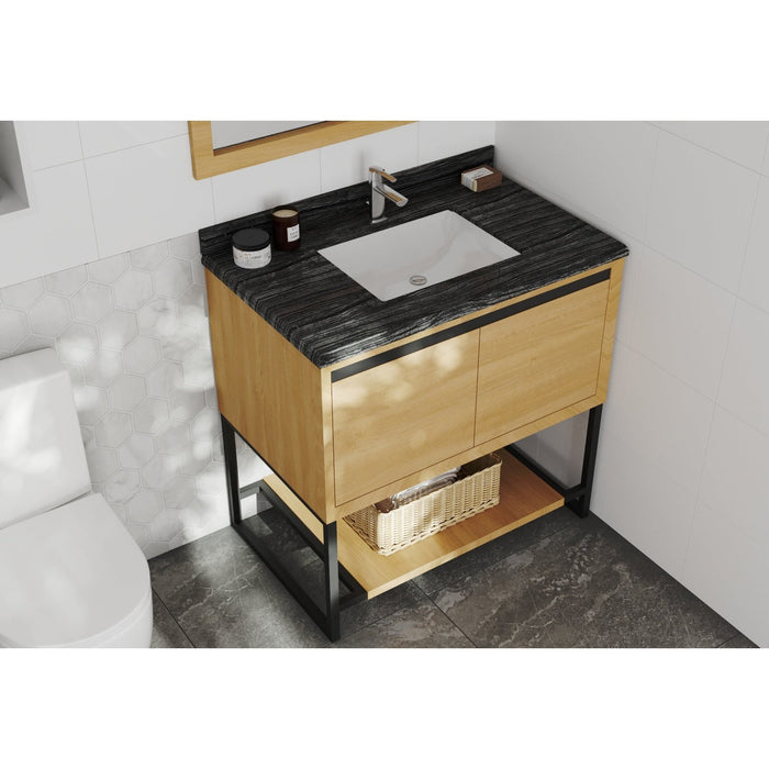 Laviva Alto 36" California White Oak Bathroom Vanity with Black Wood Marble Countertop 313SMR-36CO-BW
