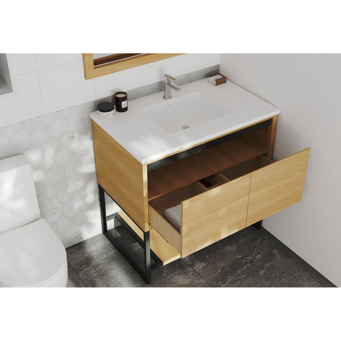 Laviva Alto 36" California White Oak Bathroom Vanity with Matte White VIVA Stone Solid Surface Countertop 313SMR-36CO-MW