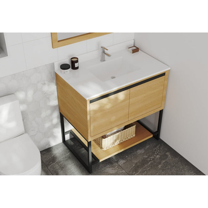 Laviva Alto 36" California White Oak Bathroom Vanity with White Quartz Countertop 313SMR-36CO-WQ