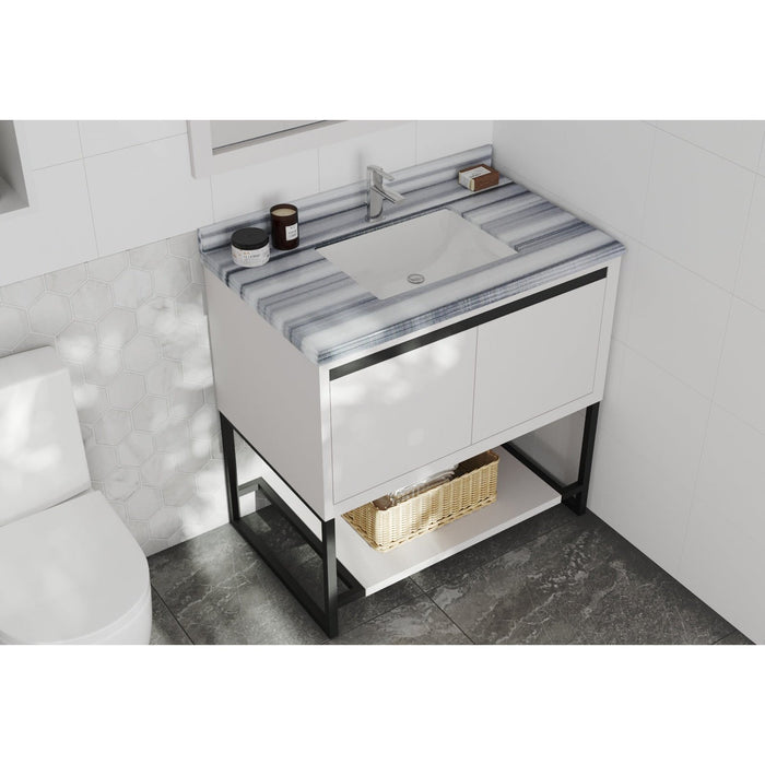 Laviva Alto 36" White Bathroom Vanity with White Stripes Marble Countertop 313SMR-36W-WS