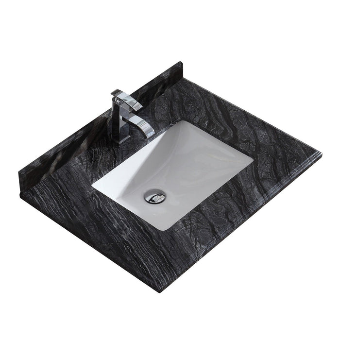 Laviva Forever 30" Single Hole Black Wood Marble Countertop with Rectangular Ceramic Sink 313SQ1H-30-BW