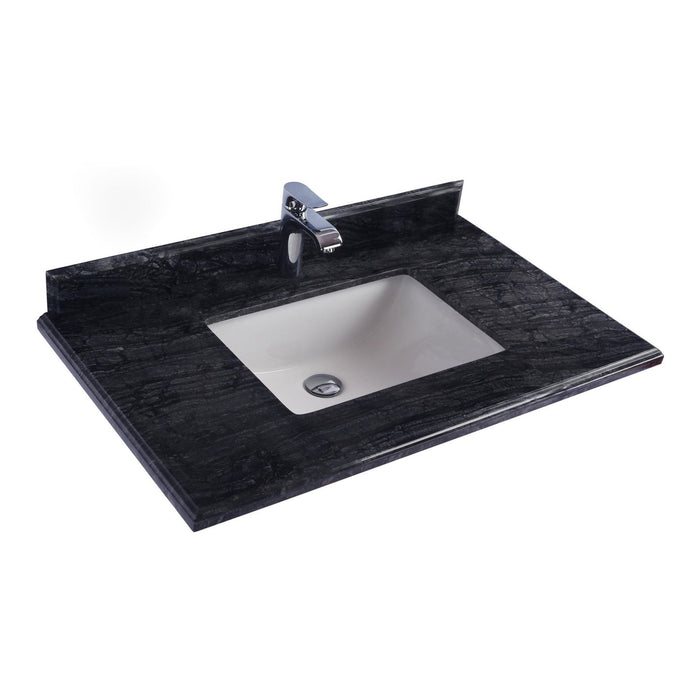 Laviva Forever 36" Single Hole Black Wood Marble Countertop with Rectangular Ceramic Sink 313SQ1H-36-BW