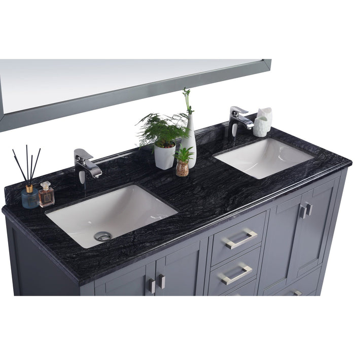 Laviva Forever 60" Single Hole Black Wood Marble Countertop with Double Rectangular Ceramic Sinks 313SQ1H-60-BW