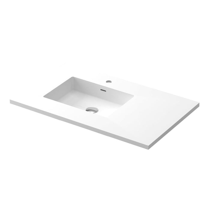 Laviva Forever VIVA Stone 36" Matte White Solid Surface Countertop with Left Offset Integrated Sink 313SQ1HSS-36L-MW