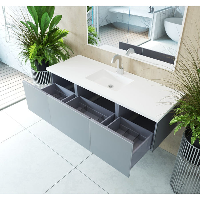 Laviva Vitri 60" Fossil Grey Single Sink Bathroom Vanity with VIVA Stone Matte White Solid Surface Countertop 313VTR-60CFG-MW