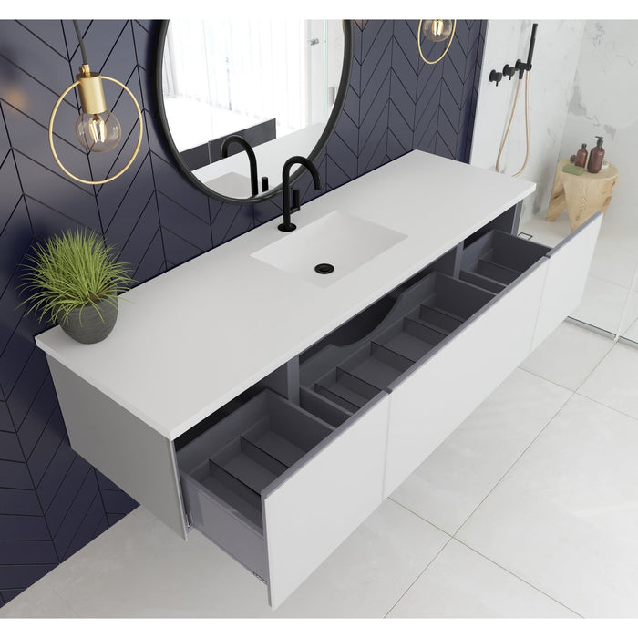 Laviva Vitri 72" Cloud White Single Sink Bathroom Vanity with VIVA Stone Matte White Solid Surface Countertop 313VTR-72CCW-MW