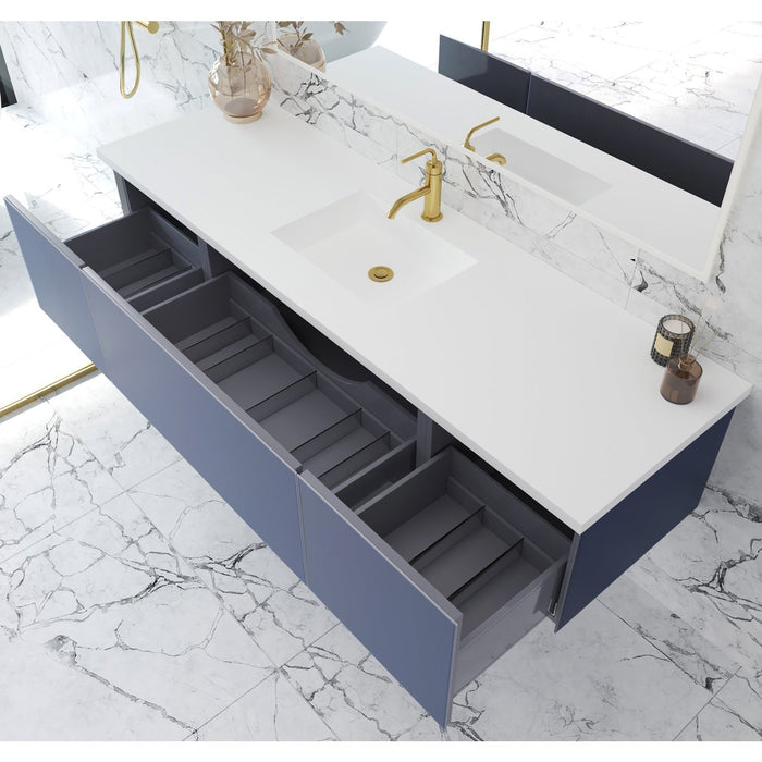 Laviva Vitri 72" Nautical Blue Single Sink Bathroom Vanity with VIVA Stone Matte White Solid Surface Countertop 313VTR-72CNB-MW