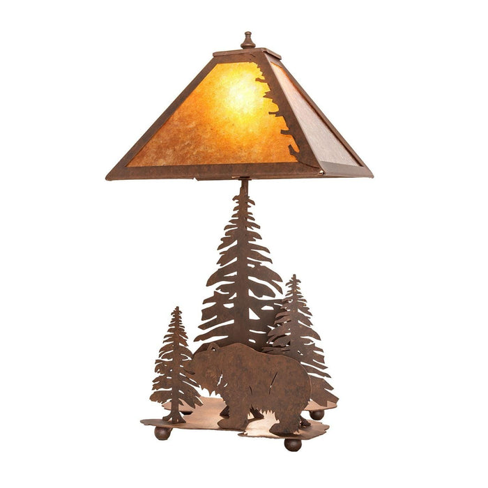 Meyda 21"High Amber Grizzly Bear Through the Trees Table Lamp