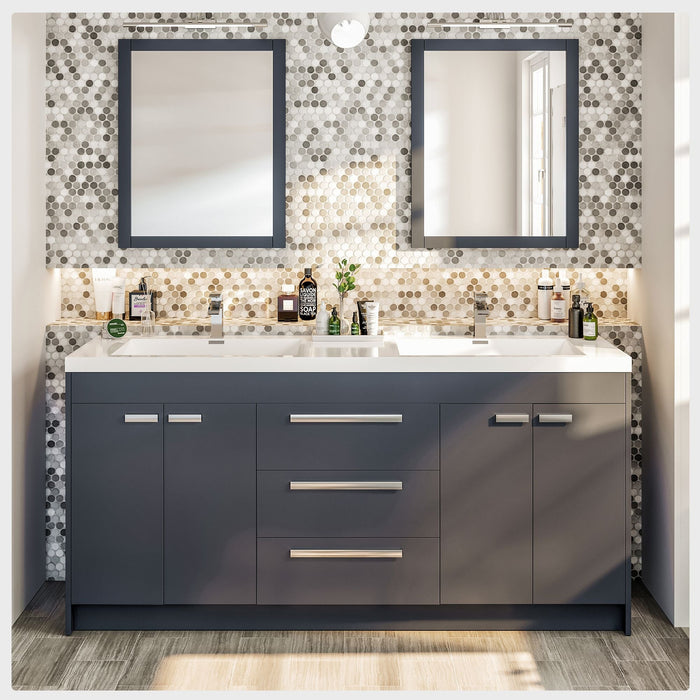 Eviva Lugano 60" Double Sink Modern Bathroom Vanity in Cement Gray, Gray, Rosewood, or White Finish with White Integrated Acrylic Top