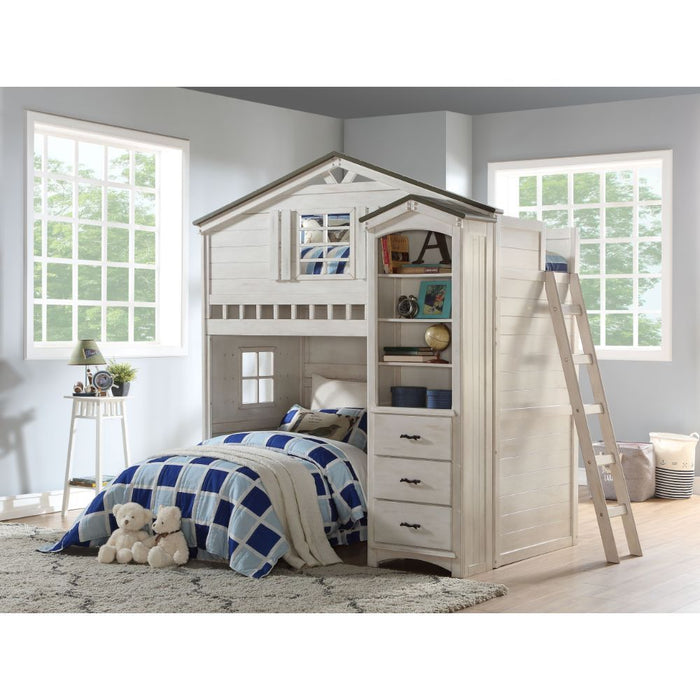Acme Furniture Tree House Twin Loft Bed in Weathered White & Washed Gray Finish 37165