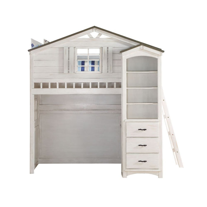 Acme Furniture Tree House Twin Loft Bed in Weathered White & Washed Gray Finish 37165