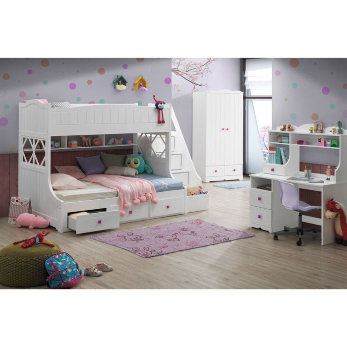 Acme Furniture Meyer Twin/Full Bunk Bed W/3 Drawers in White Finish 38150