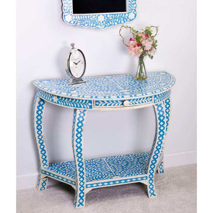 Butler Specialty Company Vivienne Bone Inlay Demilune Console Table, Sky Blue 3881319
