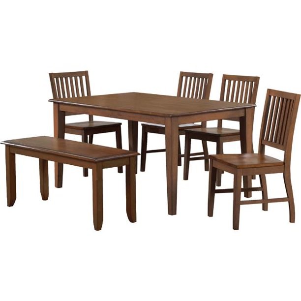 Sunset Trading Simply Brook 6 Piece Rectangular Dining Set with Bench | Amish Brown Solid Wood | Seats 7 DLU-BR3660-C60-BNAM6P