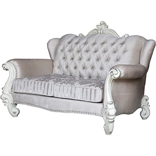 Acme Furniture Versailles Loveseat W/3 Pillows in Ivory Fabric & Bone White Finish 52106