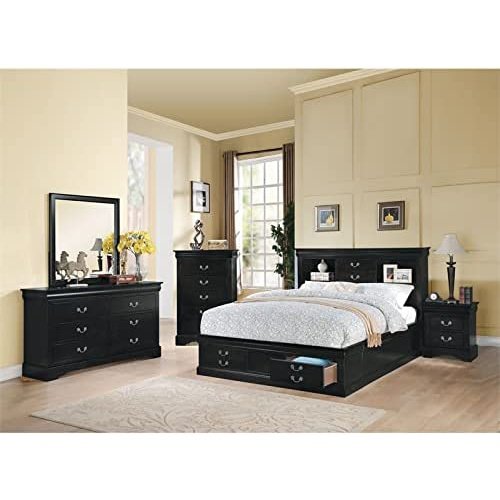 Acme Furniture Louis Philippe III Ek Bed W/Storage in Black Finish 24387EK