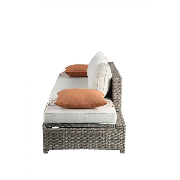 Acme Furniture Salena Patio Sofa W/2 Pillows & Ottoman in Beige Fabric & Gray Wicker 45015