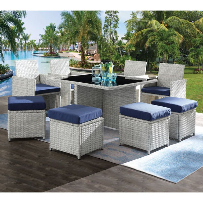 Acme Furniture Paitalyi 9pc Bistro Set in Blue Fabric & Wicker 45075