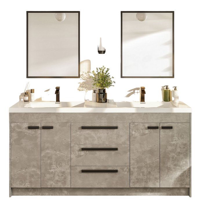 Eviva Lugano 60" Double Sink Modern Bathroom Vanity in Cement Gray, Gray, Rosewood, or White Finish with White Integrated Acrylic Top