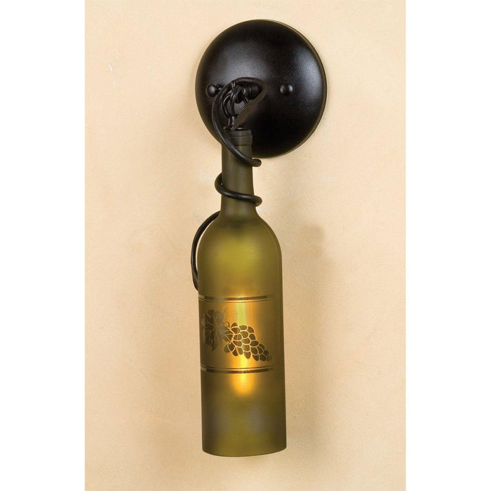 Meyda 5"W Tuscan Vineyard Etched Grapes Wine Bottle Hanging Wall Sconce