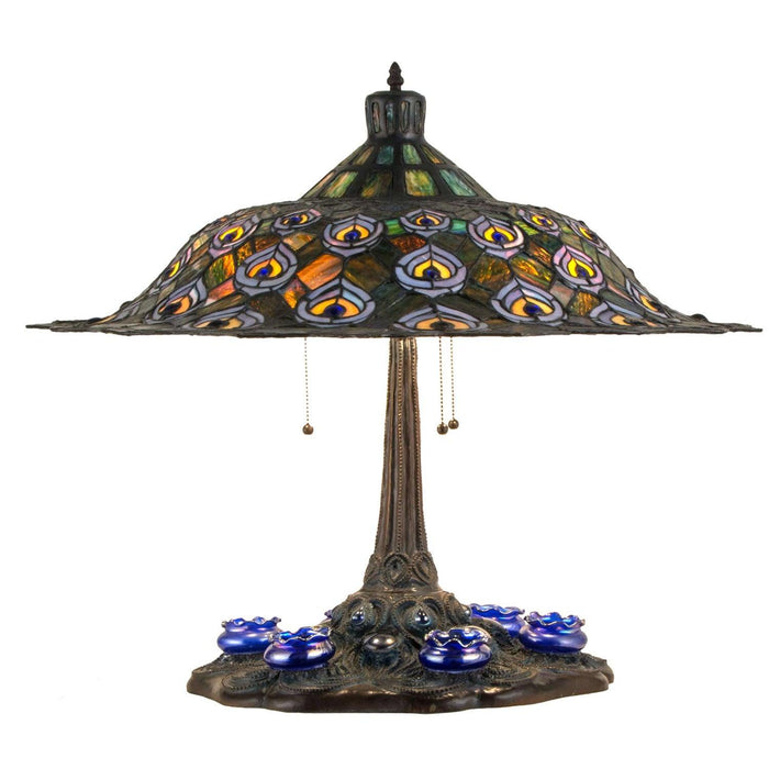 Meyda 26.5" High Tiffany Peacock Feather Table Lamp