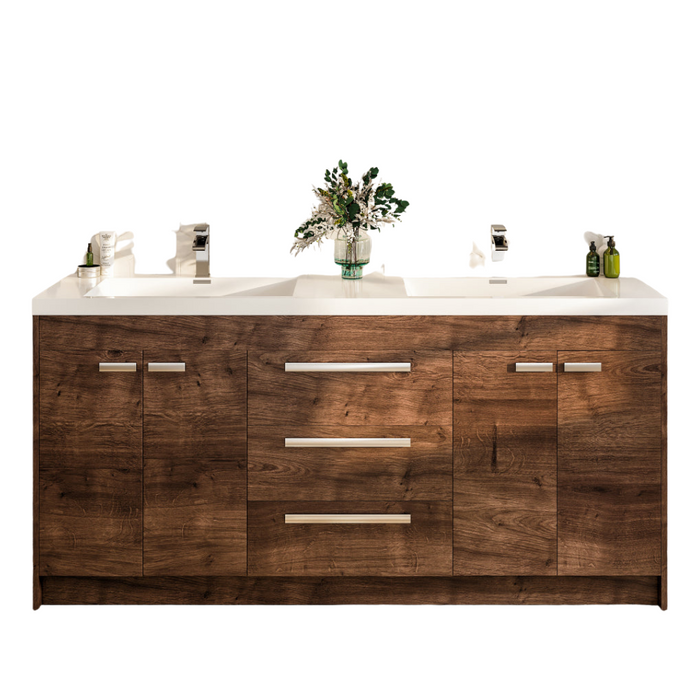 Eviva Lugano 60" Double Sink Modern Bathroom Vanity in Cement Gray, Gray, Rosewood, or White Finish with White Integrated Acrylic Top