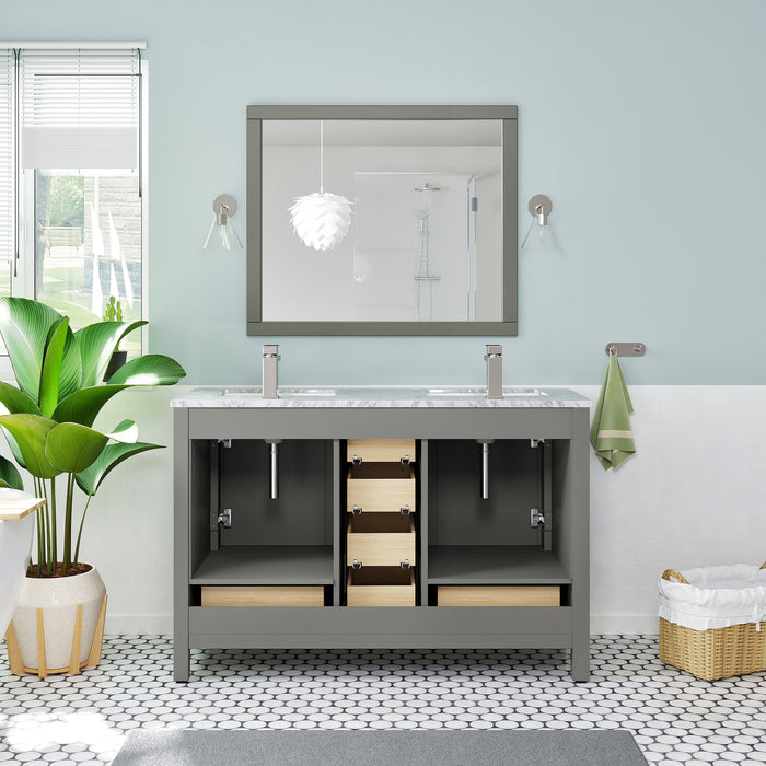 Eviva London 48" x 18" Transitional Double Sink Bathroom Vanity in Espresso, Gray or White Finish with White Carrara Marble Countertop and Undermount Porcelain Sinks